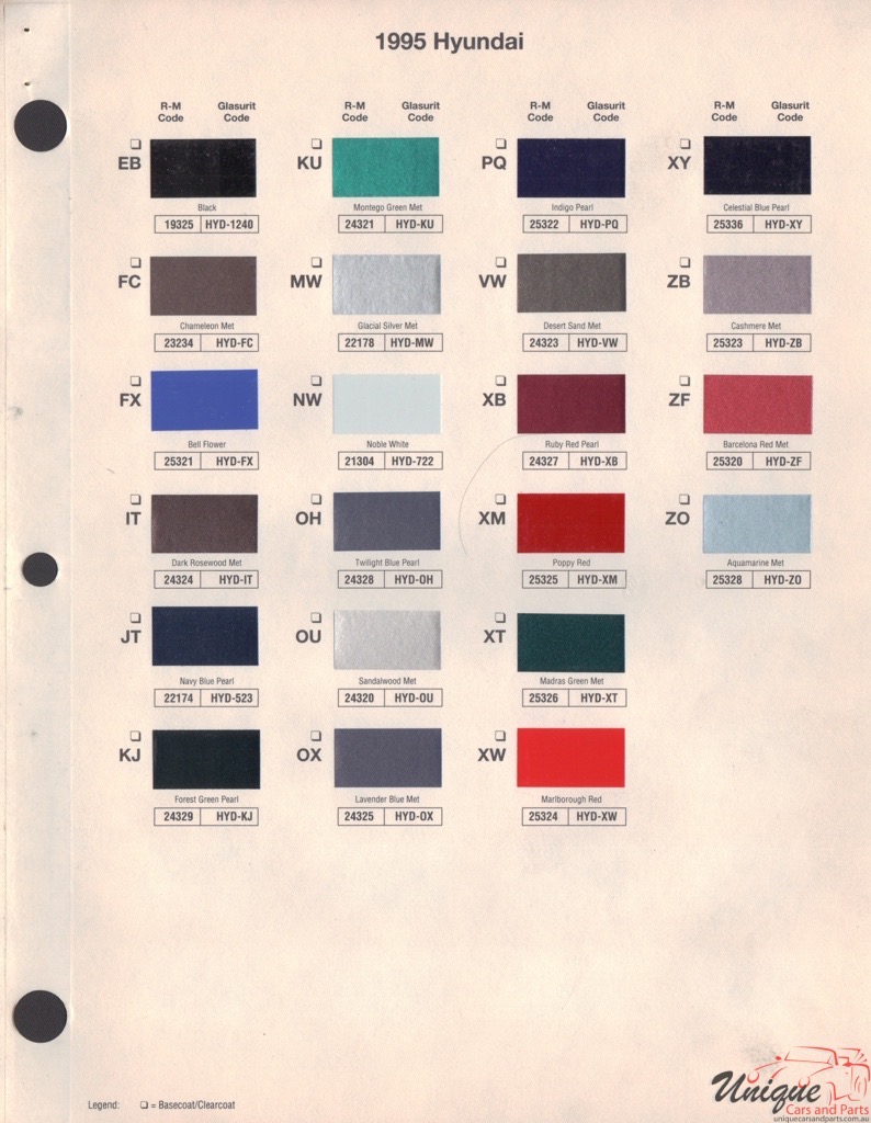 1995 Hyundai Paint Charts RM